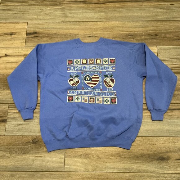 Vintage Country Apple Spice Sweatshirt SZ XL Blue American Slice Hanes Fleece - Picture 1 of 11